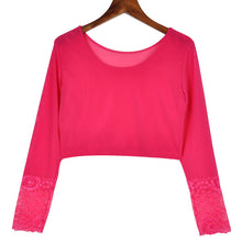 2016 Brand New Full Sleeve T-shirts Plus Size Female Chiffon Print Lace T shirts Crop Top O-neck Women t shirt 71119