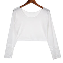 2016 Brand New Full Sleeve T-shirts Plus Size Female Chiffon Print Lace T shirts Crop Top O-neck Women t shirt 71119