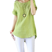 2016 Brand New Linen Cotton Shirt Casual Women Plus Size Tops Short Sleeve O-neck Blouse With Button Shirts 70447