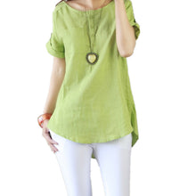 2016 Brand New Linen Cotton Shirt Casual Women Plus Size Tops Short Sleeve O-neck Blouse With Button Shirts 70447