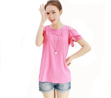 2016 Brand New Shirt Casual Women Plus Size Tops Short Sleeve O-neck Blouse Off Shoulder Butterfly Sleeve Shirts 70444