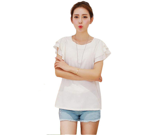 2016 Brand New Shirt Casual Women Plus Size Tops Short Sleeve O-neck Blouse Off Shoulder Butterfly Sleeve Shirts 70444