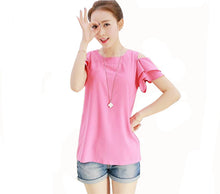 2016 Brand New Shirt Casual Women Plus Size Tops Short Sleeve O-neck Blouse Off Shoulder Butterfly Sleeve Shirts 70444