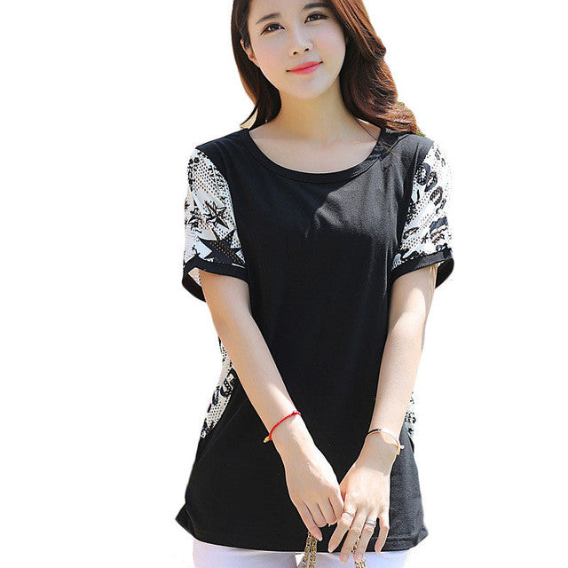 2016 Brand New Short Batwing Sleeve Plus Size L-3XL T-shirts Female Print Lace t shirts Women Top 71061