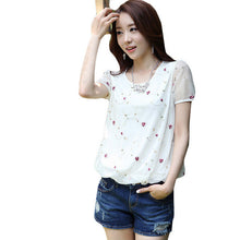 2016 Brand New Short Sleeve T-shirts Plus Size Female Chiffon Print T shirts Top O-neck Women Mesh t shirt 71118