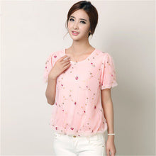 2016 Brand New Short Sleeve T-shirts Plus Size Female Chiffon Print T shirts Top O-neck Women Mesh t shirt 71118