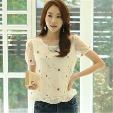 2016 Brand New Short Sleeve T-shirts Plus Size Female Chiffon Print T shirts Top O-neck Women Mesh t shirt 71118