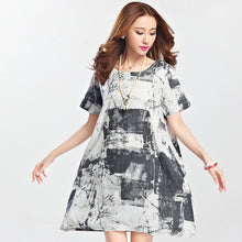 2016 Brand New Vestidos Plus Size A-line Knee-Length Dress Brief Short Sleeve Print O-neck Women Dresses 70880