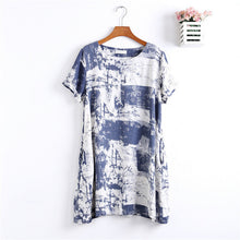 2016 Brand New Vestidos Plus Size A-line Knee-Length Dress Brief Short Sleeve Print O-neck Women Dresses 70880