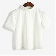 2016 Brand New White Blue Short Sleeve T-shirts Female Plus Size T shirts Turtleneck Cotton Tops For Women Clothing 70365