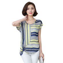 2016 Brand New Women T shirts Stripped T-shirt Women O-neck Top Short Sleeve Chiffon S-2XL Female tops 71097
