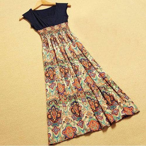 2016 Casual Boho Summer Dress Women Flower Print Long Maxi Bohemian Women Dress Ladies Evening Sleeveless Party Dresses Vestidos