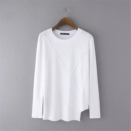 2016 Casual Women European Style T shirts O-neck Cotton Women Irregular Long Sleeve Female Solid Tops 70707