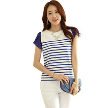 2016 Casual Women T shirts O-neck Chiffon Tshirt Female Short Sleeve Female O-neck Stripped Patchwork Tops 70779