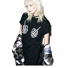 2016 Casual Women T shirts O-neck Tshirt Female Short Sleeve Plus Size Skull Finger Print Punk Style Tops 70813