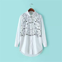 2016 Cat Print Plus Size Shirt Casual Long Sleeve Blouses Cotton Blusas Fashion Turn-down Collar Femininas Tops 70267