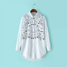 2016 Cat Print Plus Size Shirt Casual Long Sleeve Blouses Cotton Blusas Fashion Turn-down Collar Femininas Tops 70267