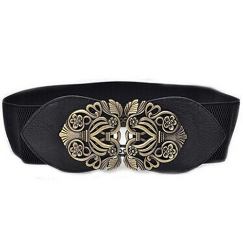 2016 Elastic waistband wide belt for women Vintage Metal Waist Belt sweet Women fashion belt Cummerbunds female dress decoration