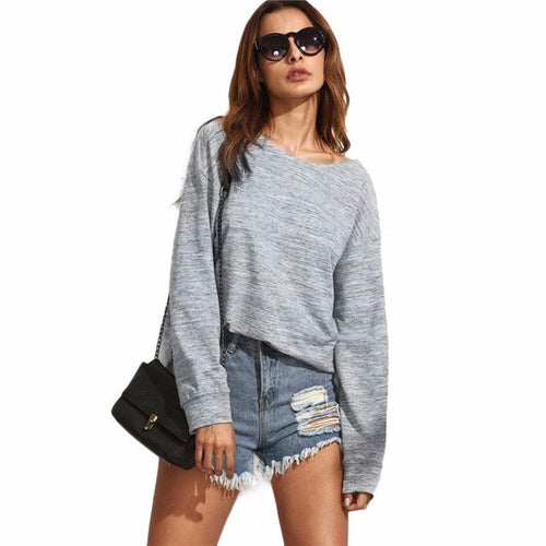 2016 European Style Women T shirts 2016 Fashion T-Shirt Solid Backless Bandage Autumn Long Sleeve Tshirt Sexy Grey Harajuku