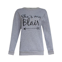 2016 Fashion Autumn Long Sleeve Best Friends T shirt Women Clothes"She's My Serena,She's My Blair" Print Tops For Girlfriends