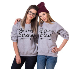 2016 Fashion Autumn Long Sleeve Best Friends T shirt Women Clothes"She's My Serena,She's My Blair" Print Tops For Girlfriends