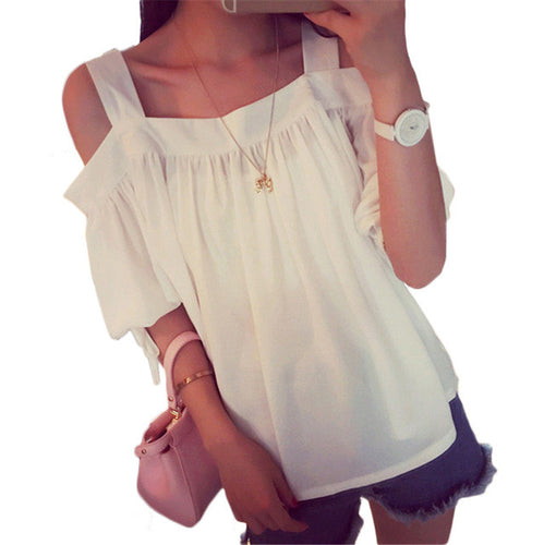 2016 Fashion Brand New Women Chiffon Plus Size Tops Three Quarter Slash-neck Blouse Off Shoulder Shirt 70446