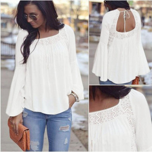 2016 Fashion Casual Women Tops Loose T-shirt Lace Chiffon Summer Spring Autumn Ladies Tops Women t Shrits camisetas mujer