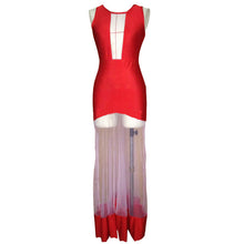 2016 Fashion Celebrity Women Sexy Red Long Dress Summer Sleeveless Hollow Mesh Dress Big Swing Bodycon Party Maxi Dress S/M/L