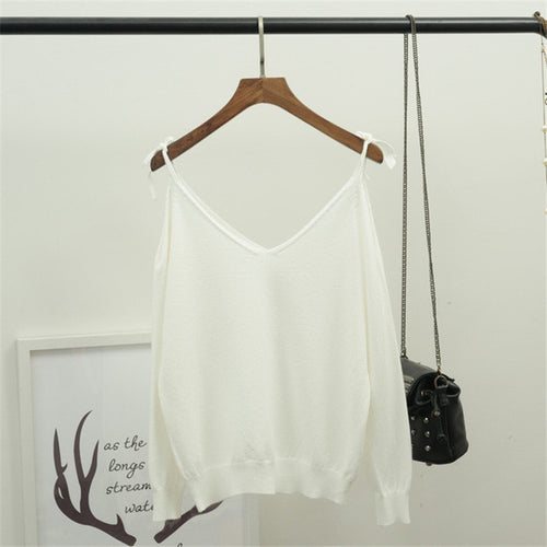 2016 Fashion Full Sleeve T-shirts Plus Size Female t shirts Kitting Off Shoulder Top V-neck Women t shirt 72144