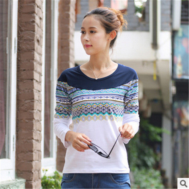 2016 Fashion Full Sleeve T-shirts Plus Size Female t shirts cycle windmill Print Top O-neck Women t shirt 72159