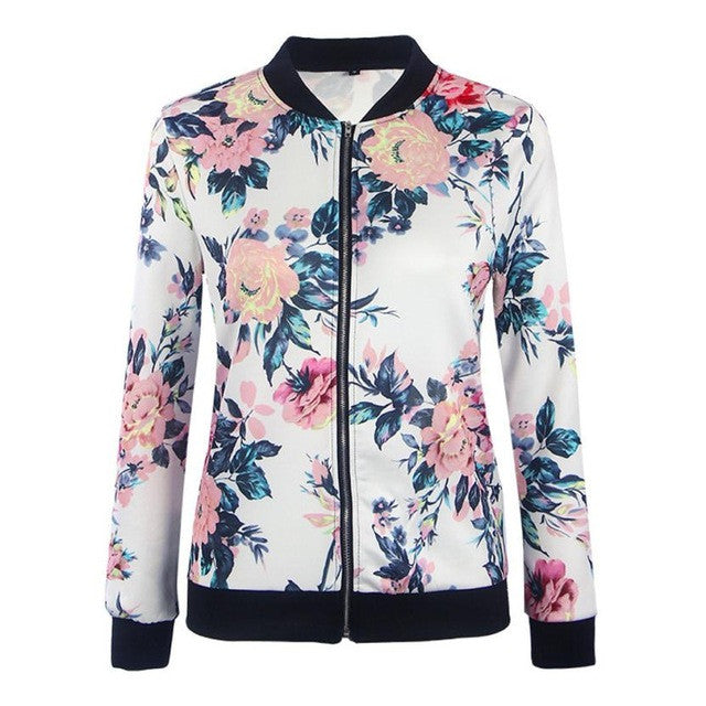 2016 Fashion Jackets Women Autumn Spring Short Coats Floral Print Punk Style Jackets Zipper Casual Female Coats For Ladies Girls