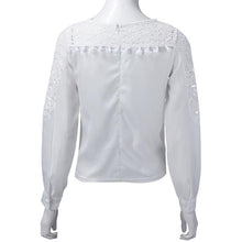 2016 Fashion Ladies stylish sexy chiffon blouse O neck Long Sleeve shirts partly transparent casual slim blusas camisas femenina