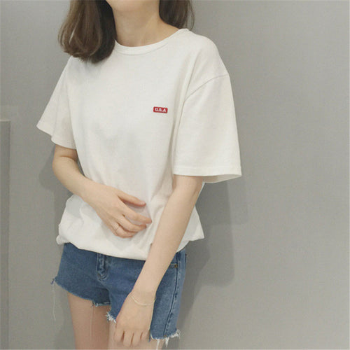 2016 Fashion Mesh Women clothing Letter Star Print t-shirt T shirts Women Top Short Sleeve Female tops 71069
