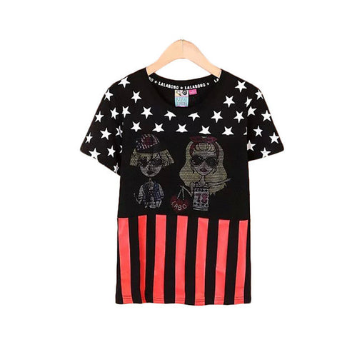 2016 Fashion Mesh Women clothing T shirts Letter Star Print t-shirt Women Lace Top Short Sleeve Female tops 71066