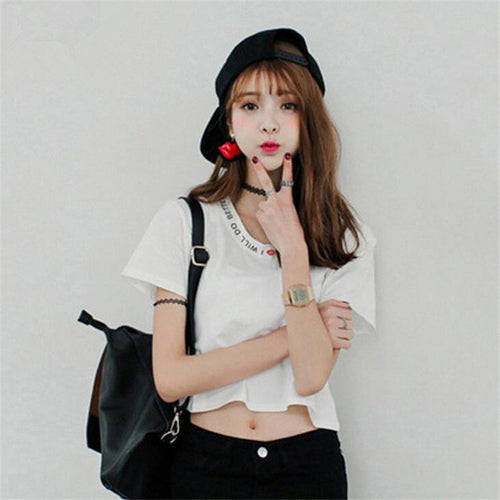 2016 Fashion New Letter Print Short Sleeve T-shirts Female Plus Size T shirts O-neck Cotton Tops For Women Clothing 70366