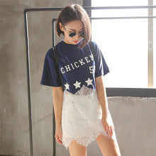 2016 Fashion NewT Shirt Women Short Sleeve Casual O-Neck Tee Tops Female Lace T-shirt Letter Print Plus Size 70636