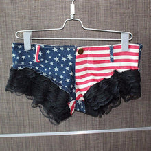 2016 Fashion Sexy Women Denim Jeans Lace American flag denim Shorts Pants Low Waist Super Mini Short Pants#3546