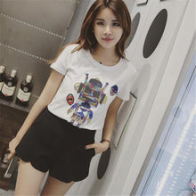 2016 Fashion Short Sleeve T-shirts European Style Plus Size Female T shirts Carton Print Top O-neck Women t shirt 71291
