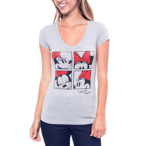 2016 Fashion Short Sleeve T-shirts Plus Size Female T shirts Carton Print Top V-neck Women t shirt 71674