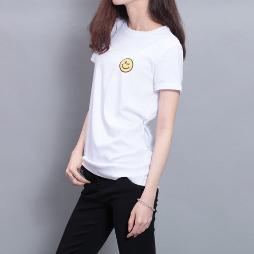 2016 Fashion Short Sleeve T-shirts Plus Size Female t shirts Plus Size Top O-neck Women Smile Face Print T shirt 71673