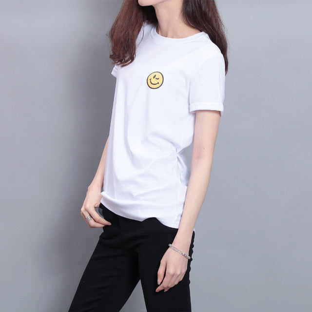 2016 Fashion Short Sleeve T-shirts Plus Size Female t shirts Plus Size Top O-neck Women Smile Face Print T shirt 71673