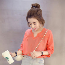 2016 Fashion Style Half Petal Sleeve T-shirts Plus Size Female T shirts Lace Top Deep V-neck Women t shirt 71123