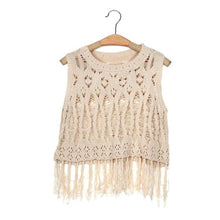 2016 Fashion Summer Crop Top Women Beach Loose Kinitted Hollow Out Tassel Shirts Women Sleeveless Women Tops Cropped Feminino