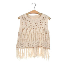 2016 Fashion Summer Crop Top Women Beach Loose Kinitted Hollow Out Tassel Shirts Women Sleeveless Women Tops Cropped Feminino