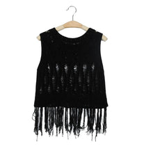 2016 Fashion Summer Crop Top Women Beach Loose Kinitted Hollow Out Tassel Shirts Women Sleeveless Women Tops Cropped Feminino