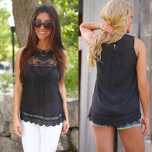 2016 Fashion Tshirt Woman Lace O Neck Womens Black Top Summer Tee Shirt Femme Sleeveless Casual Women Tshirt Camiseta Mujer