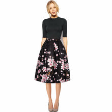 2016 Fashion Women 3 Colors Skirt Work Wear Elegant Skirts Women A-Line Print Umbrella Mid Skirt Puff Skirts Womens Clothing