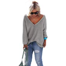 2016 Fashion Women Autumn Spring Pullovers Long Sleeve V-Neck Solid Knitted Loose Sweater Jumper Ladies Girls Tops Knitwear