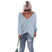 2016 Fashion Women Autumn Spring Pullovers Long Sleeve V-Neck Solid Knitted Loose Sweater Jumper Ladies Girls Tops Knitwear