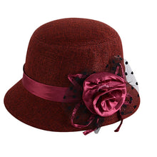 2016 Fashion Women Beach Retro Flower Felt Bowler Solid Color Fedora Hat Bowler Caps #3546